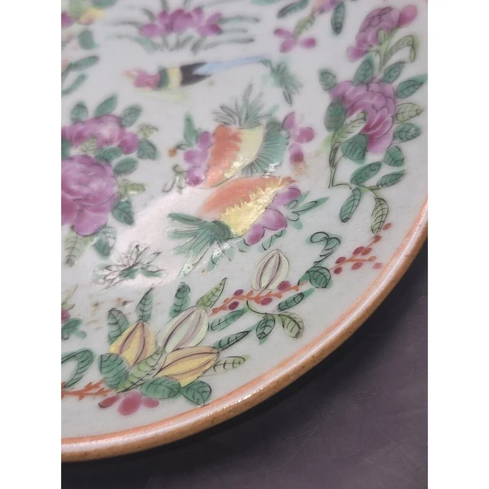 Antique Chinese Celadon Canton Famille Rose Plate 7